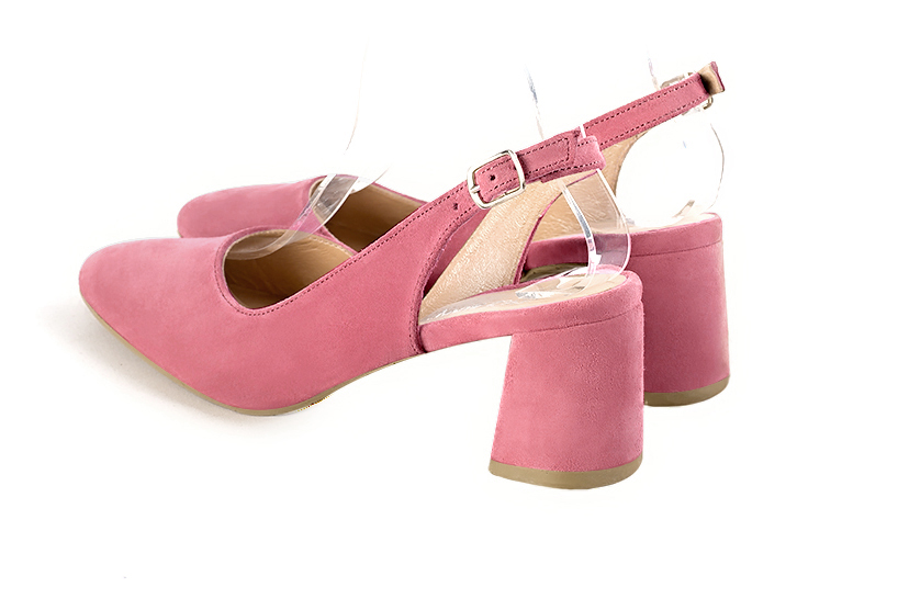 Carnation pink women's slingback shoes. Round toe. Medium flare heels. Rear view - Florence KOOIJMAN